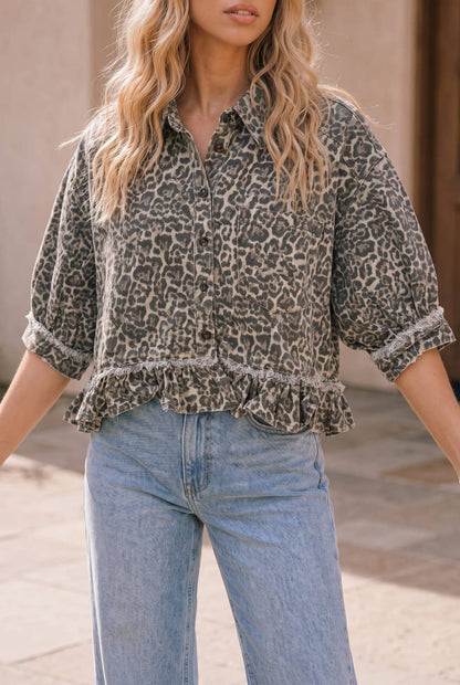 Leopard Print Ruffle Hem Jacket