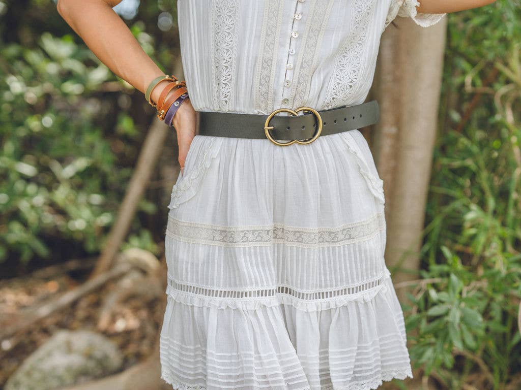 Double Circle Buckle Leather Belt