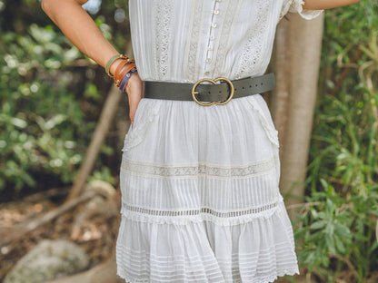 Double Circle Buckle Leather Belt