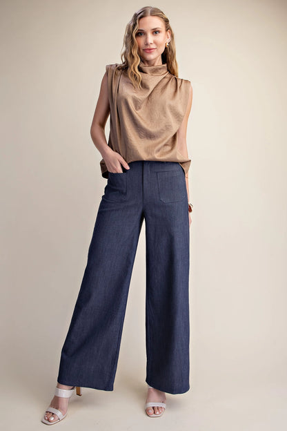 Stretchy Jeans High Rise Front Pocket Wide Leg