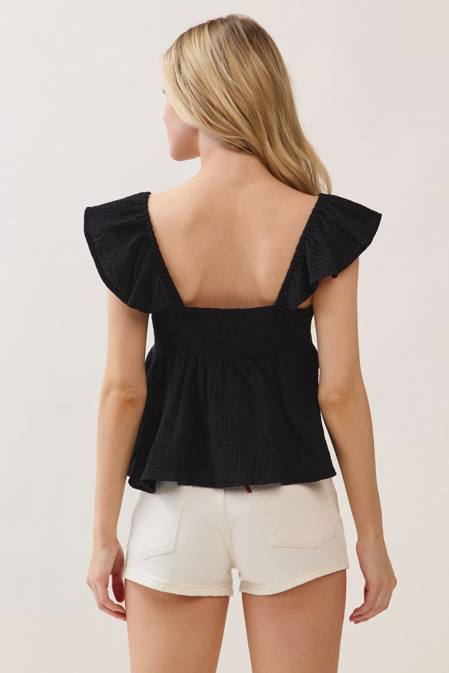 Double Gauze Sleeve Ruffled Babydoll Top