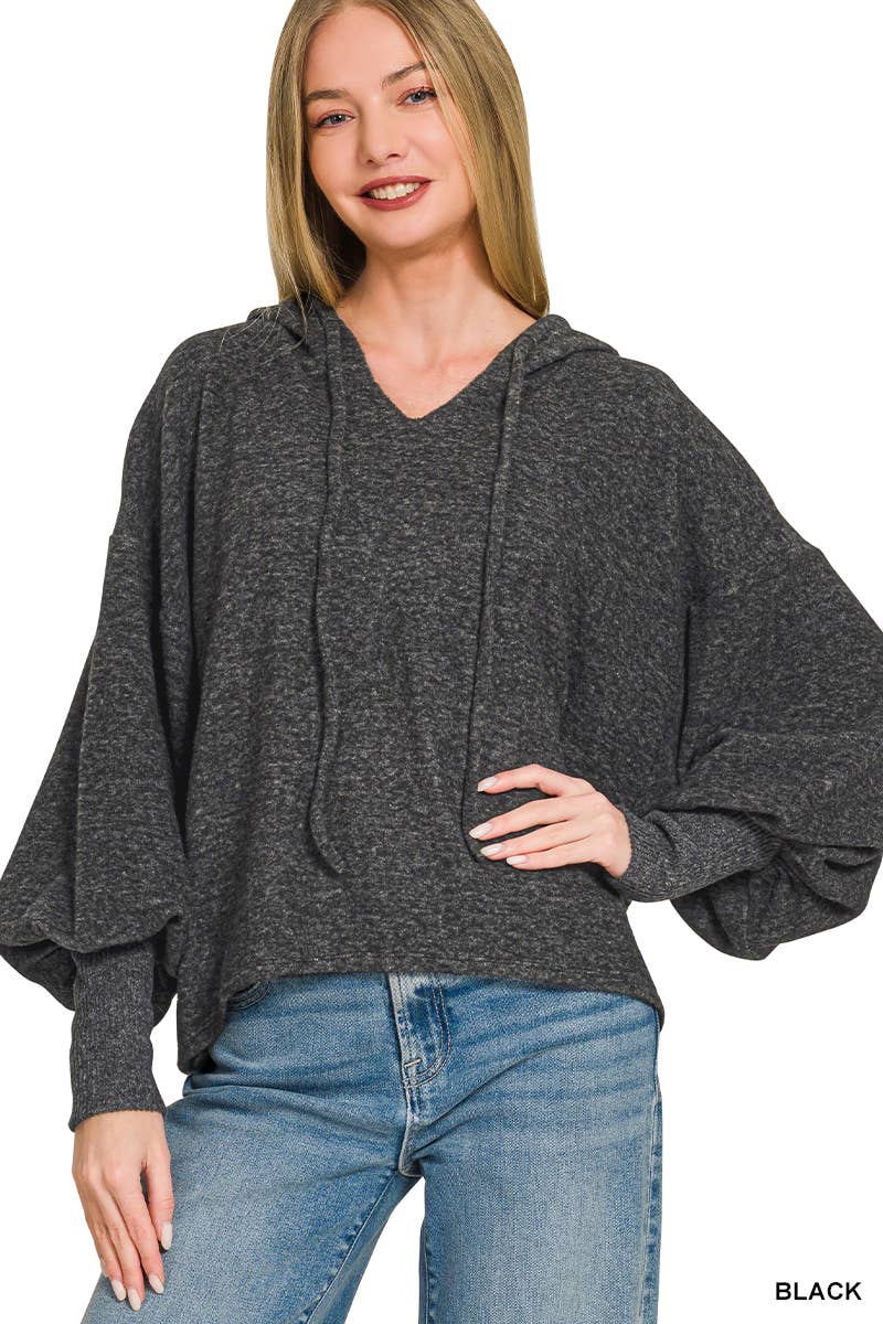 Soft Cropped Balloon Sleeve Hoodie