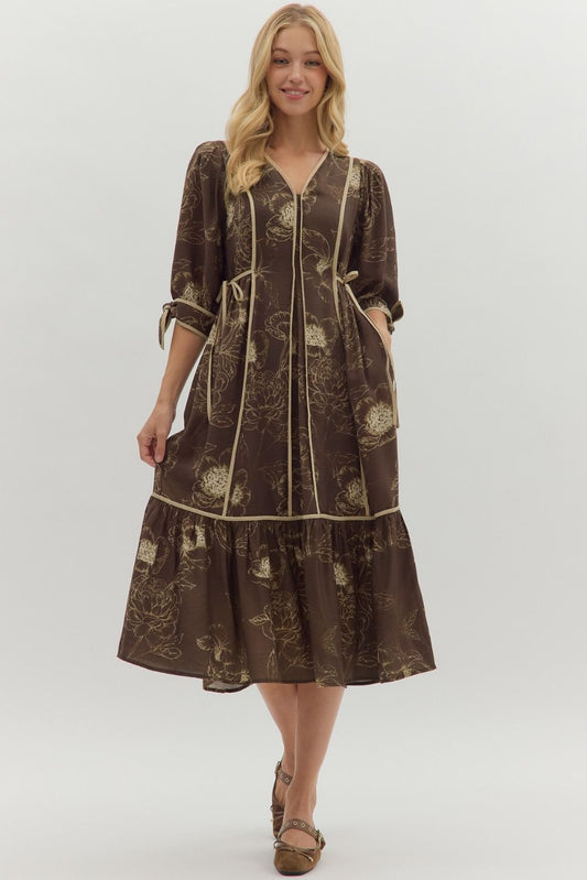 Fall Botanical Midi Dress