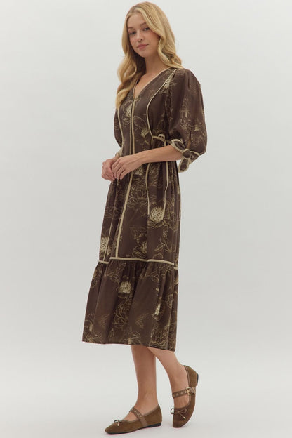 Fall Botanical Midi Dress