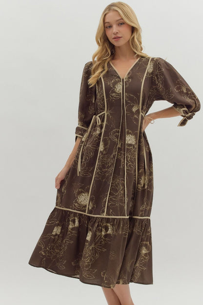 Fall Botanical Midi Dress
