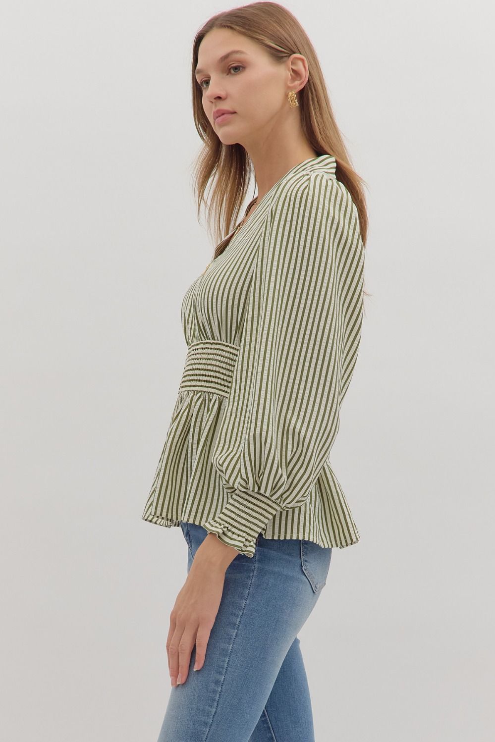 Green Striped Peplum Blouse