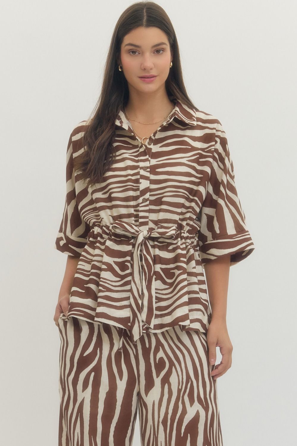 Zebra print button-front top