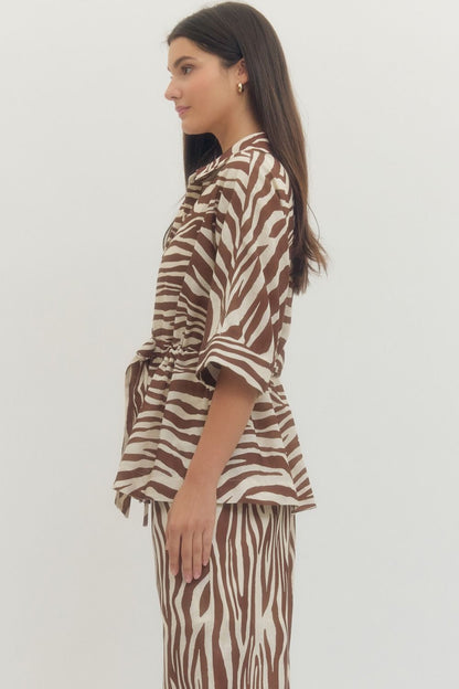 Zebra print button-front top