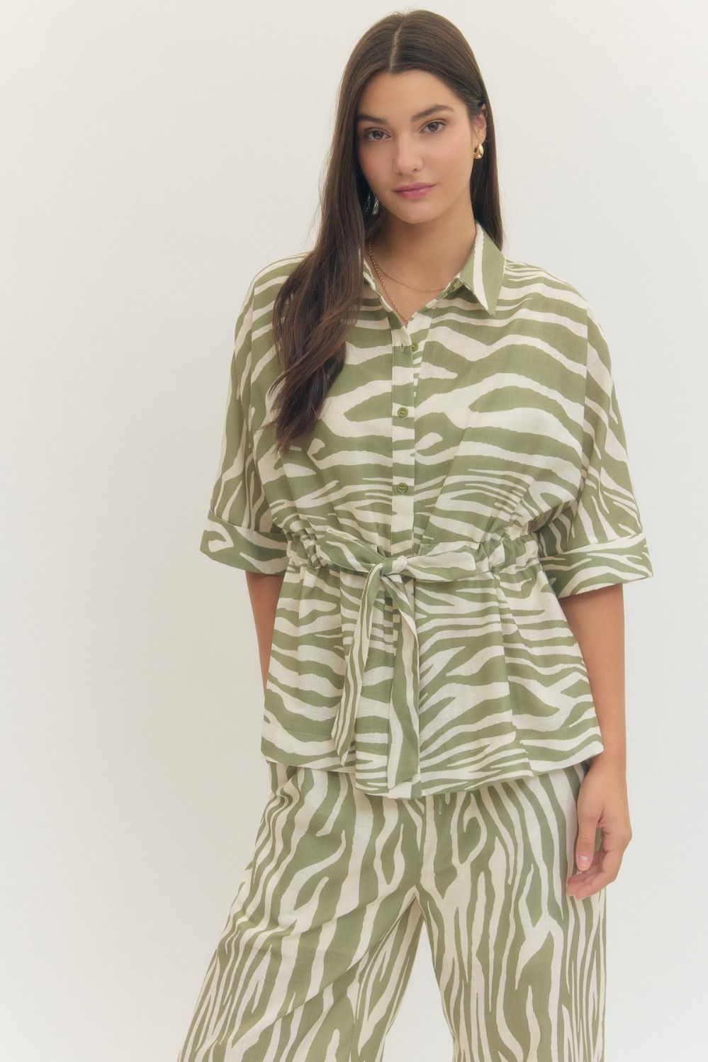 Zebra print button-front top