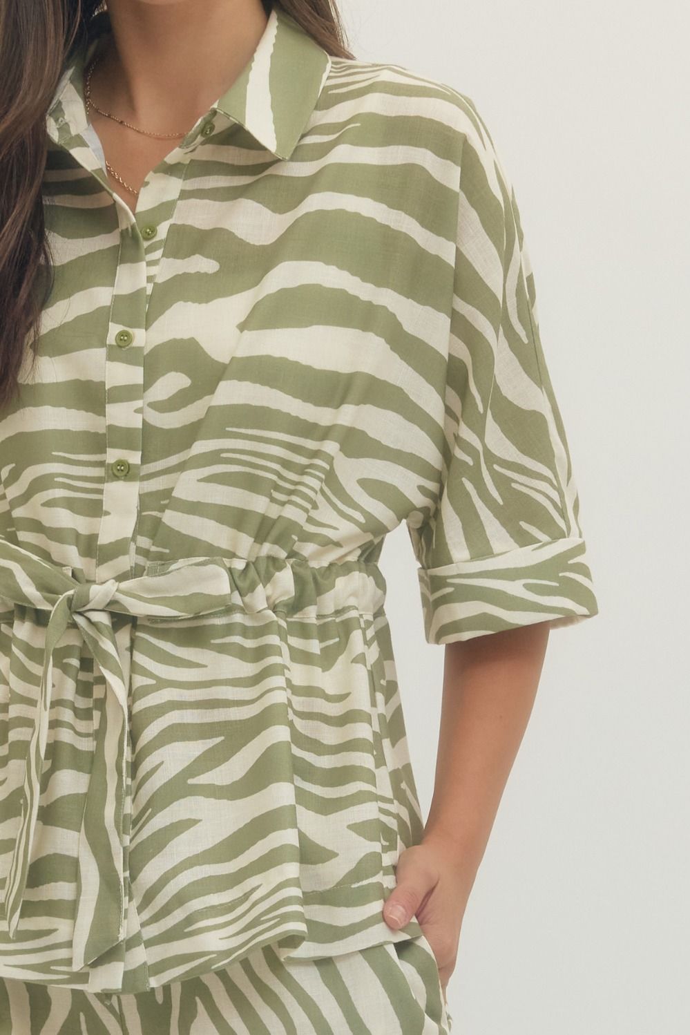 Zebra print button-front top