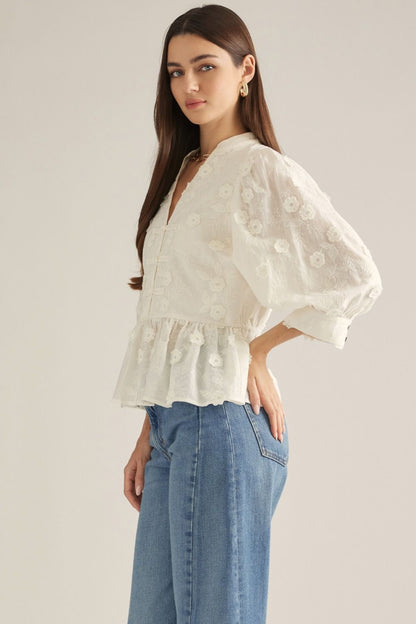 Solid ¾ puff sleeve top
