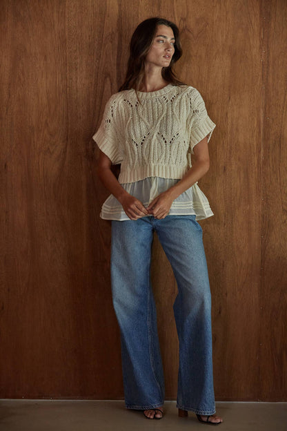 Cable Knit Crew Neck Peplum