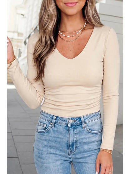 Solid Slim Fit V Neck Top