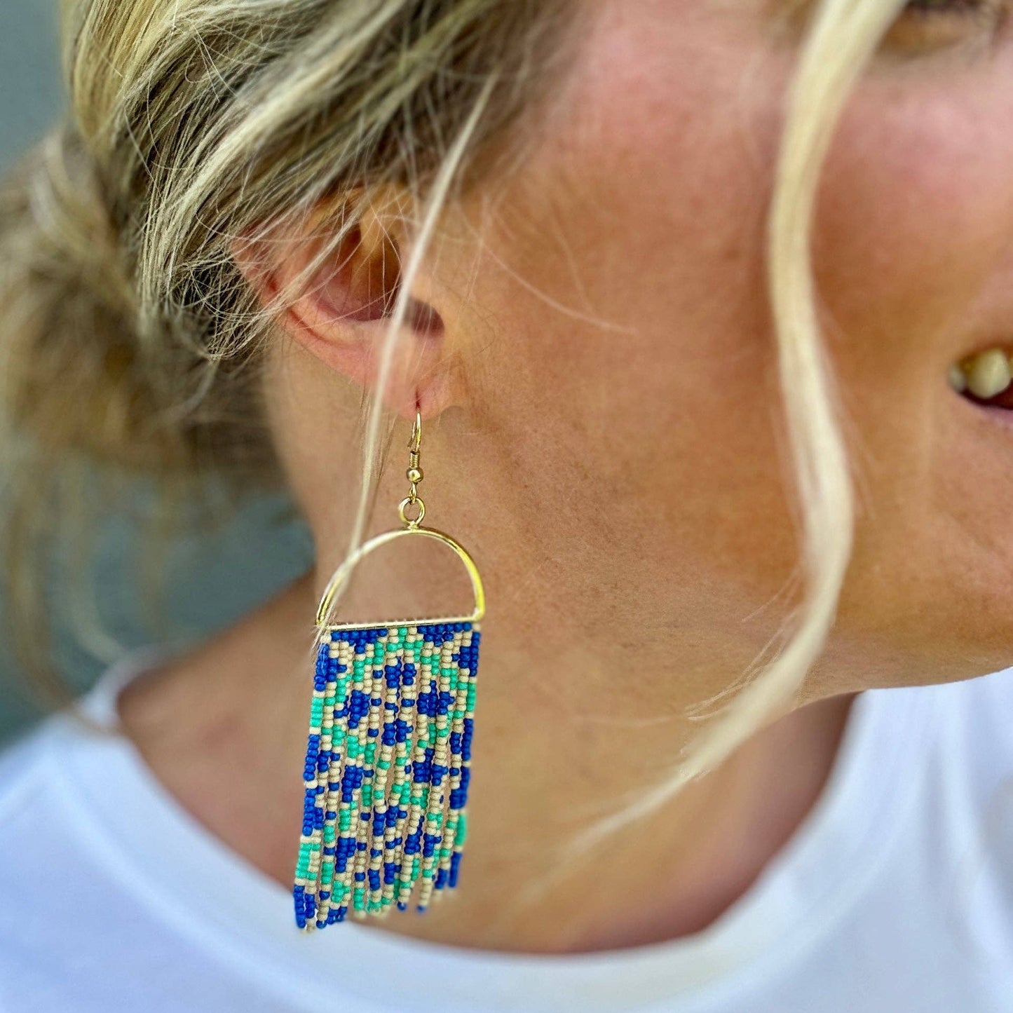 Ester Geometric Print Seed Bead Earrings