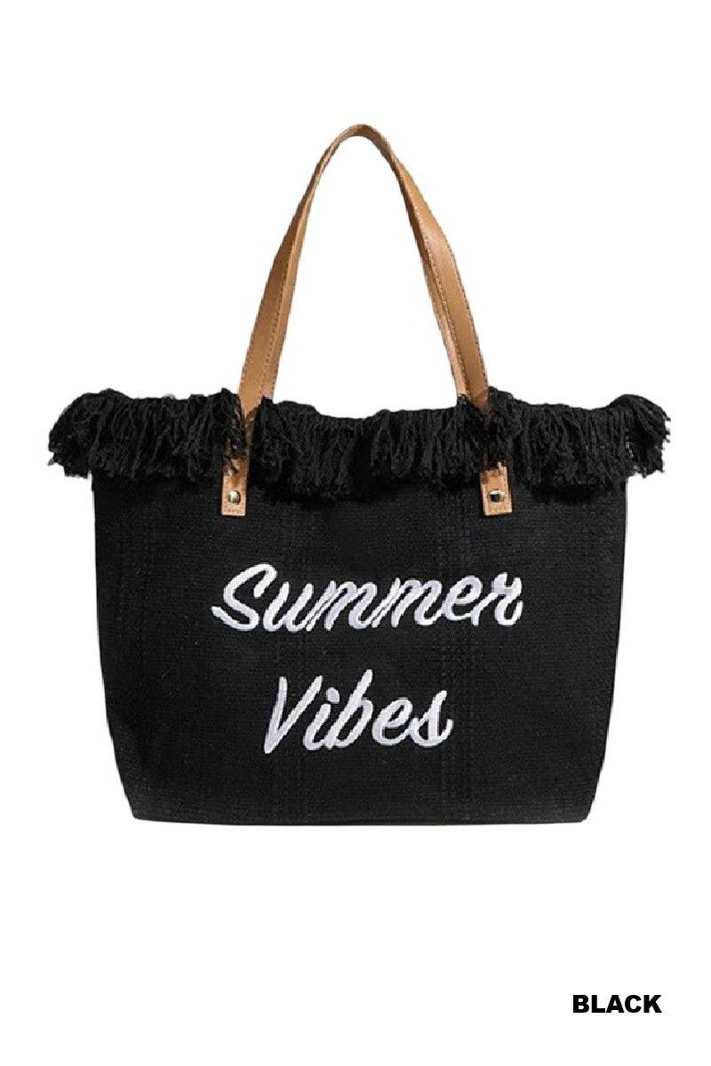 Summer Vibes Fringe Canvas Tote Bag