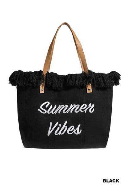 Summer Vibes Fringe Canvas Tote Bag