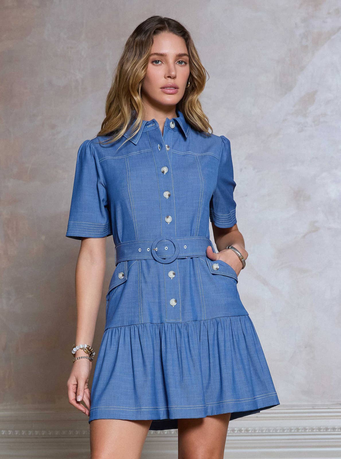 Shirt Dress W/ O-ring Buckle Belt