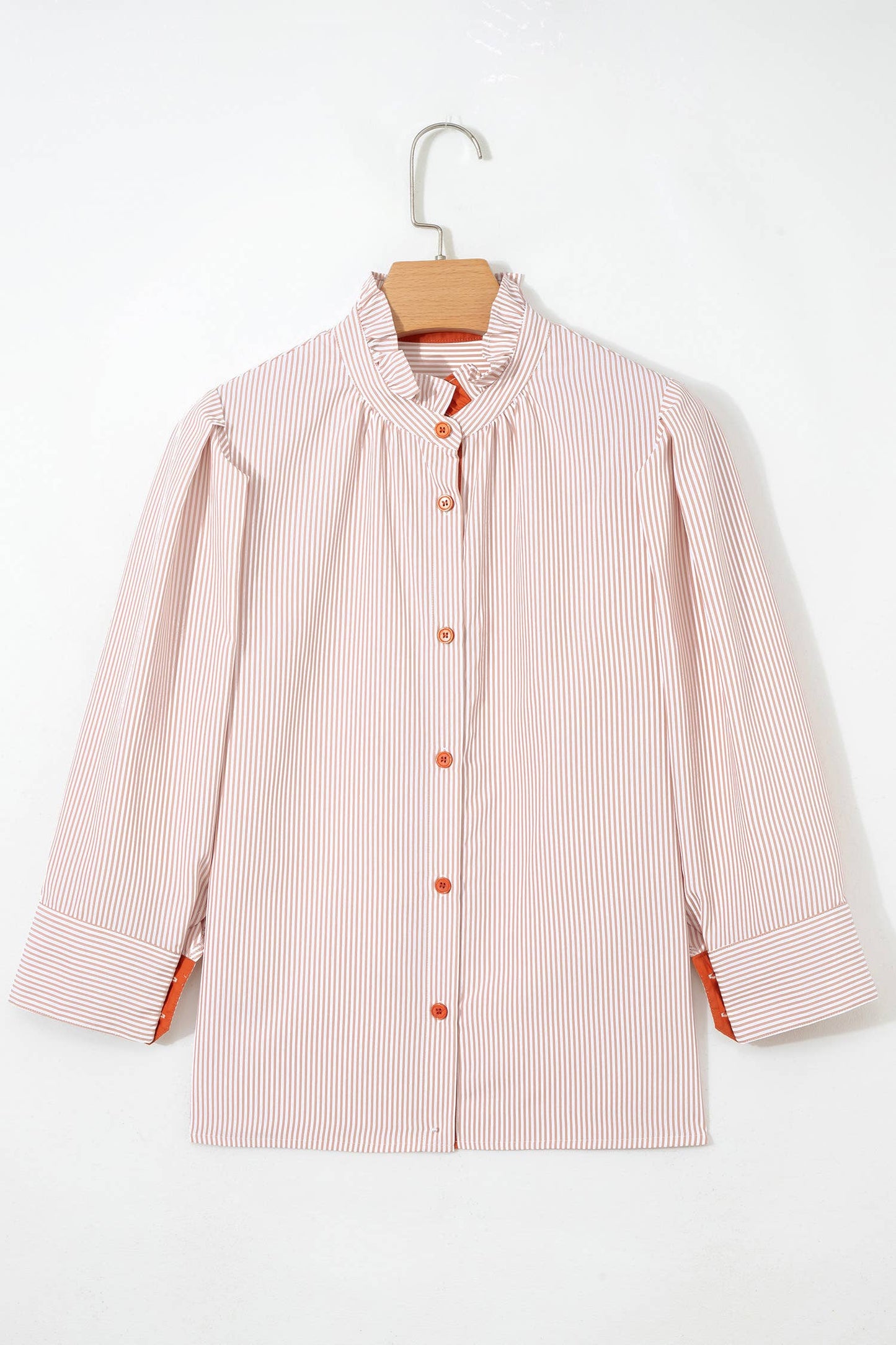 Stripe Colorblock Frilled Collar Button Down Shirt | S-XL