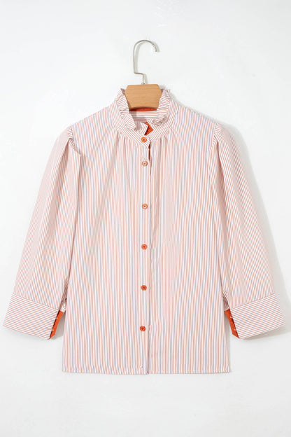 Stripe Colorblock Frilled Collar Button Down Shirt | S-XL