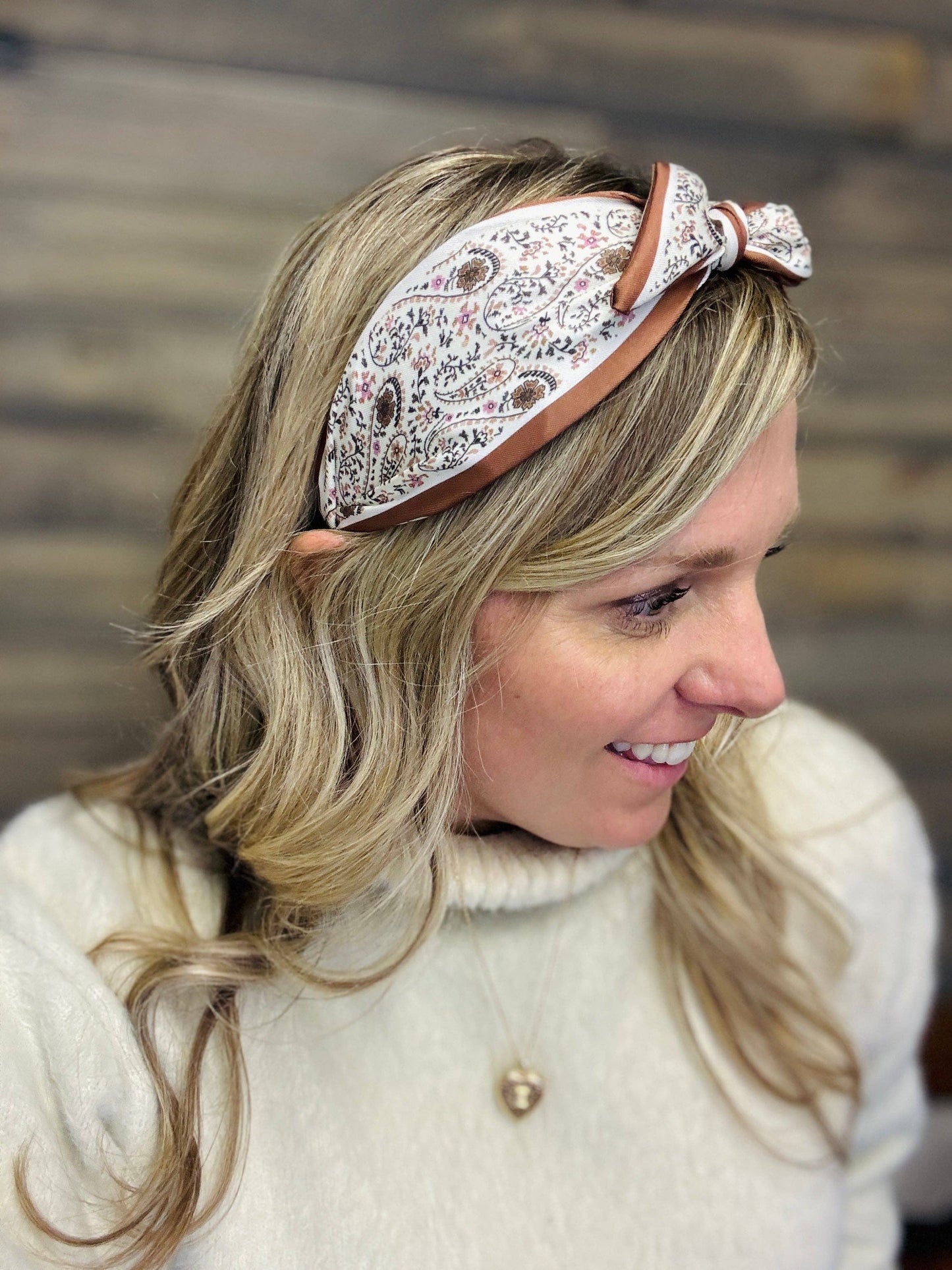 Cognac Paisley Boho Satin Scarf Bow Knot Headband