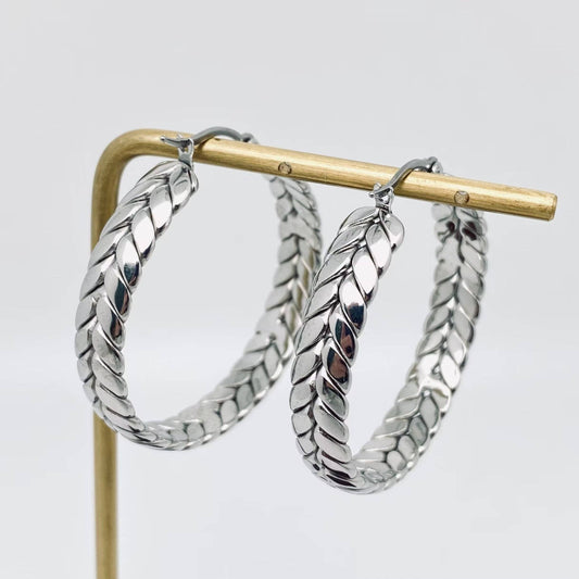 Wheat-shaped Stainless Steel Hoop Earrings - FGS