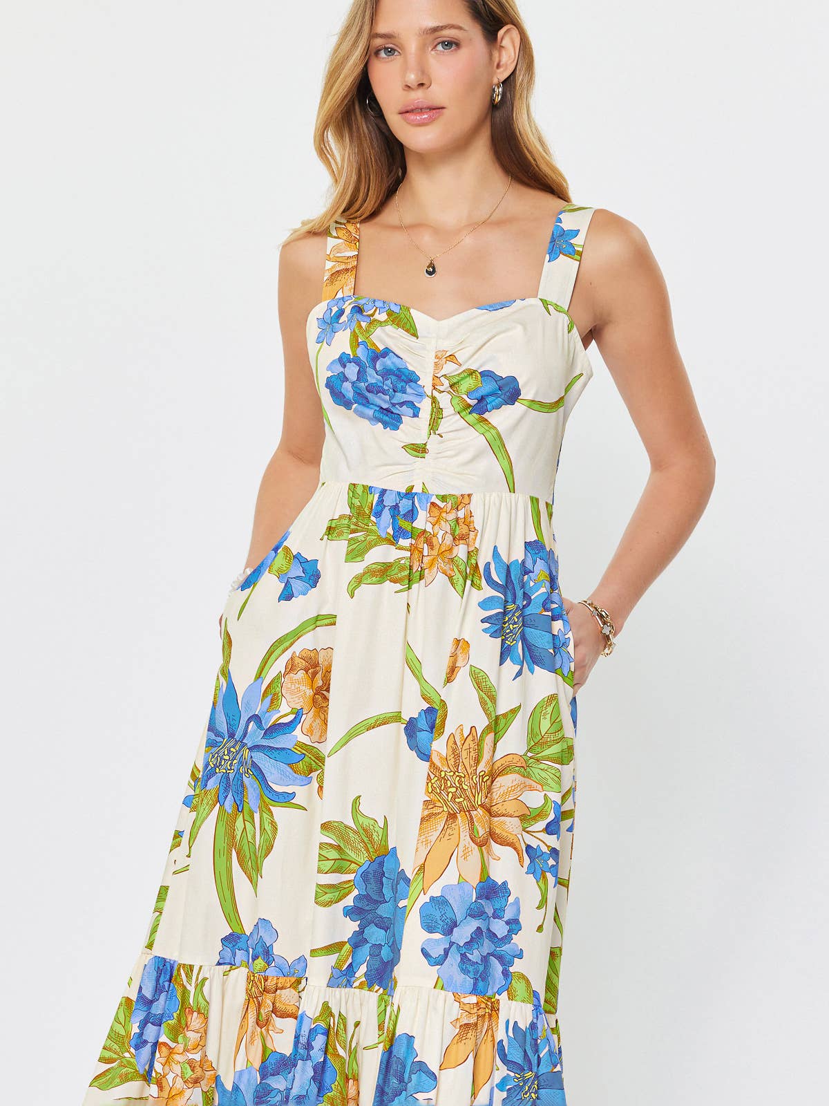 Floral Printed Sleeveless Midi Dress