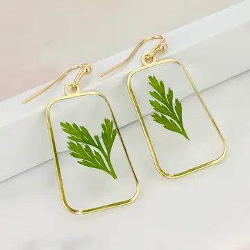 Fern Dried Flower Gold Earrings