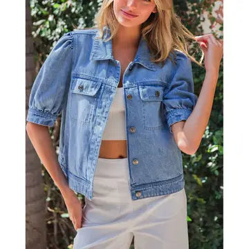 Short Puff Sleeve Denim Jacket