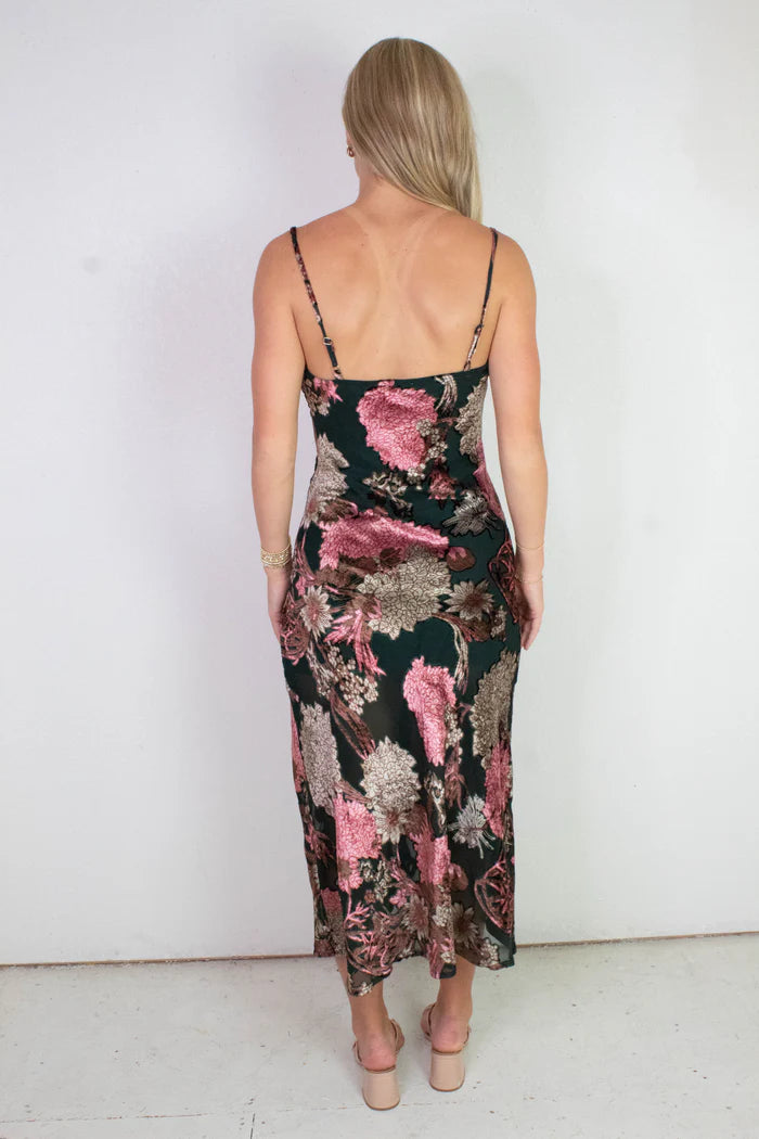 Dark Green Floral Midi