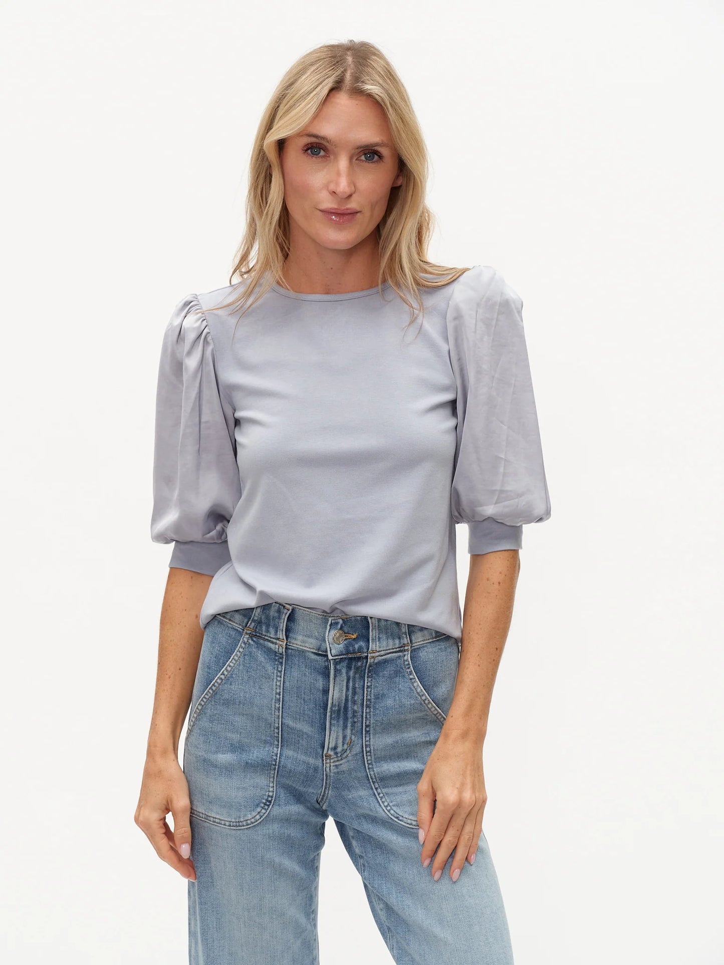 SOLARA MIXED MEDIA SATIN TOP