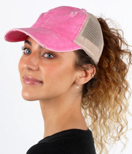 Hot pink ponytail cap